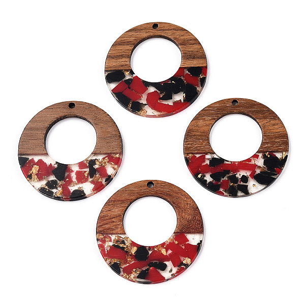 

PandaHall Transparent Resin & Walnut Wood Pendants, with Gold Foil, Donut Charms, FireBrick, 38x3mm, Hole: 2mm Resin+Wood Donut Red