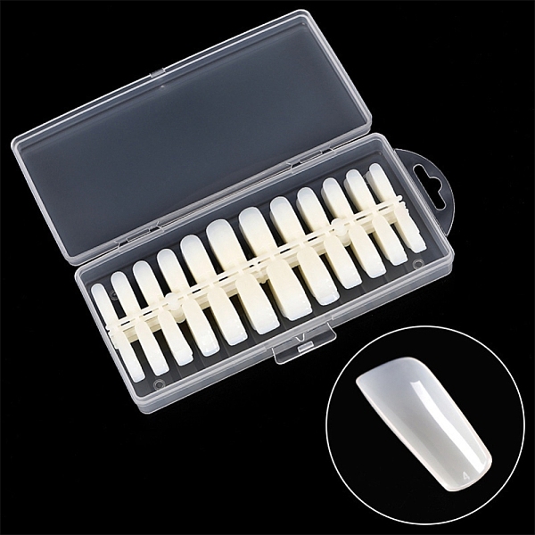 PandaHall PVC Plastic Seamless Square False Nail Tips, Practice Manicure Nail Art Tool, Creamy White, 19~26x6~13mm, box: 192x90x30mm...
