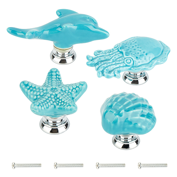 PandaHall Gorgecraft Porcelain Drawer Knobs, with Zinc Alloy Finding and Iron Screw, for Home, Cabinet, Cupboard and Dresser, Mixed Shapes...