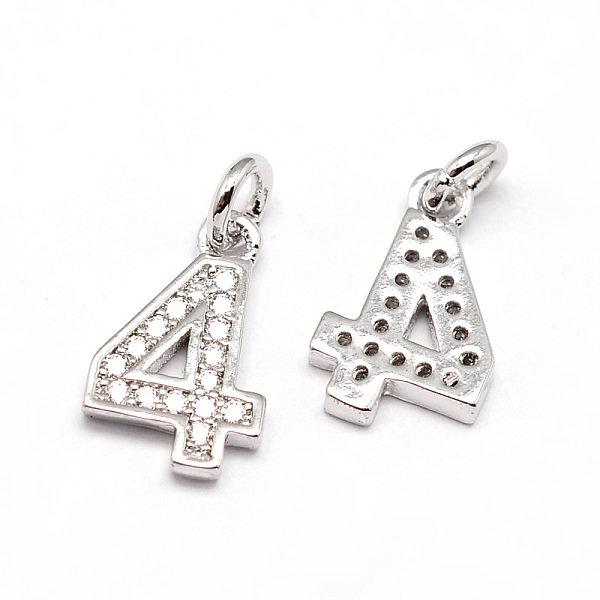

PandaHall Real Platinum Plated Tone Brass Micro Pave Cubic Zirconia Number Charms, Num.4, Cadmium Free & Nickel Free & Lead Free..., Clear