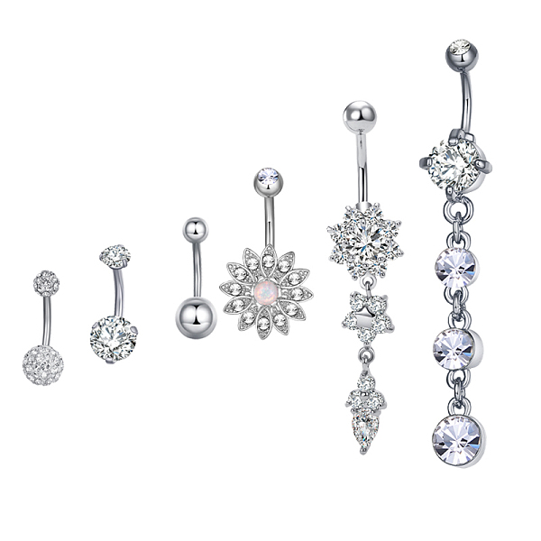 

PandaHall Brass Piercing Jewelry, Belly Rings, with Glass Rhinestone, Mixed Shapes, Platinum, 21~64mm, bar: 15 Gauge(1.5mm), 6pcs/set, bar..., Clear
