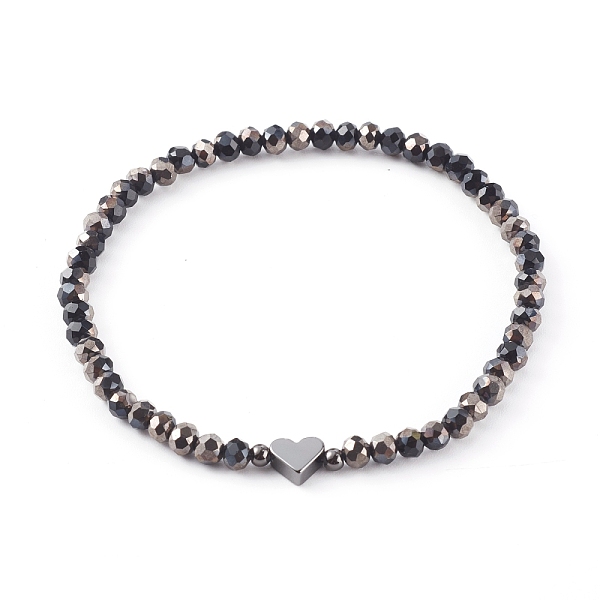 

PandaHall Electroplate Faceted Round Glass Beaded Bracelets, with Brass Heart Beads, Black, Inner Diameter: 2-3/8 inch(6.1cm) Glass Black