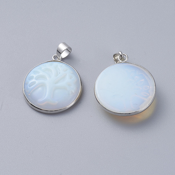 

PandaHall Opalite Pendants, with Platinum Tone Brass Pendant Settings, Flat Round with Tree, 28~29x24~25x6~7mm, Hole: 6x4mm Opalite Flat...