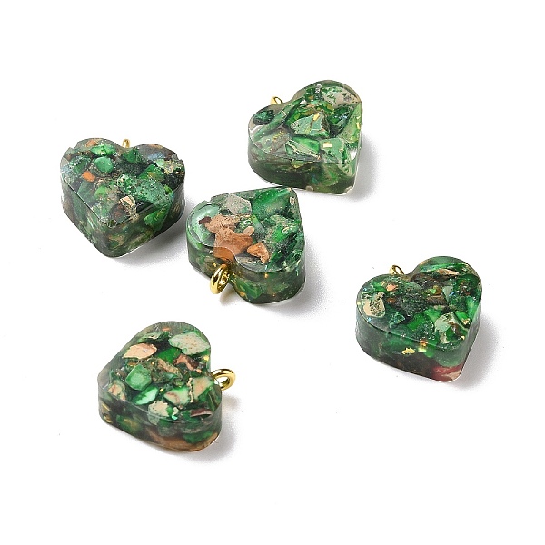 

PandaHall Transparent Resin Natural Imperial Jasper Dyed Chips Pendants, with Golden Tone Brass Loops, Heart Charm, Green, 16.5x15.5x6~6.5mm...