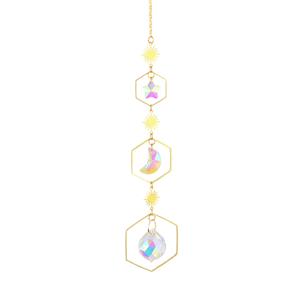

PandaHall Quartz Crystal Big Pendant Decorations, Hanging Sun Catchers, Sun & Star & Moon, Colorful, 40cm Quartz Crystal Star