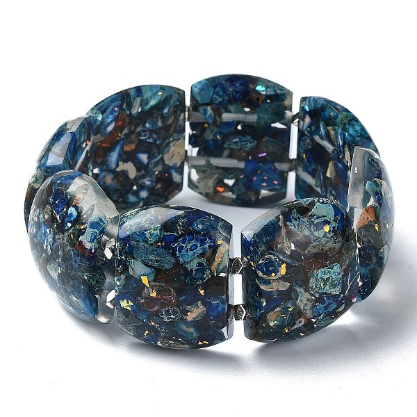 

PandaHall Dyed Natural Imperial Jasper & Synthetic Opal Stretch Bracelets, Epoxy Resin Domino Bracelets for Women, Marine Blue, Inner...