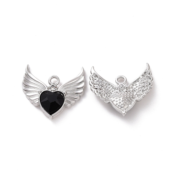

PandaHall Rack Plating Alloy Glass Pendants, Cadmium Free & Lead Free & Nickle Free, Platinum, Faceted Heart Charm with Wing, Black...