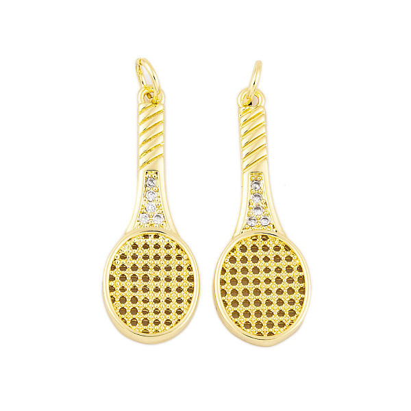 

PandaHall Rack Plating Brass Micro Pave Cubic Zirconia Pendants, Cadmium Free & Lead Free, Long-Lasting Plated, Racket, Real 18K Gold Plated..., Clear