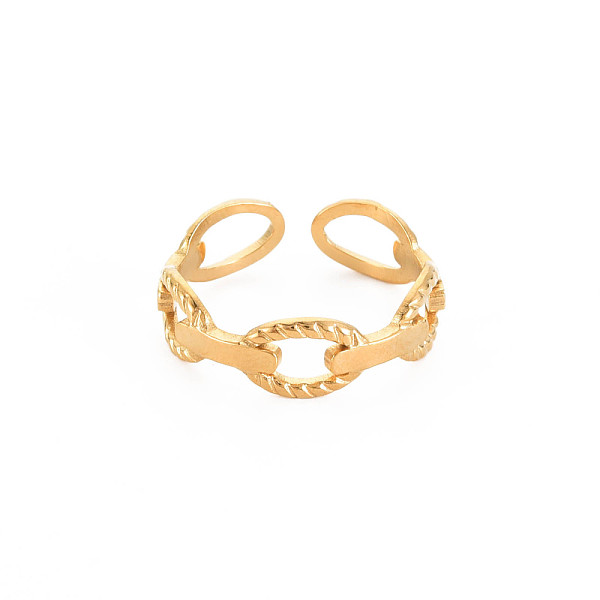 

PandaHall Ion Plating(IP) 304 Stainless Steel Cable Chain Shape Open Cuff Ring for Women, Nickel Free, Real 18K Gold Plated, US Size 6 3/4...