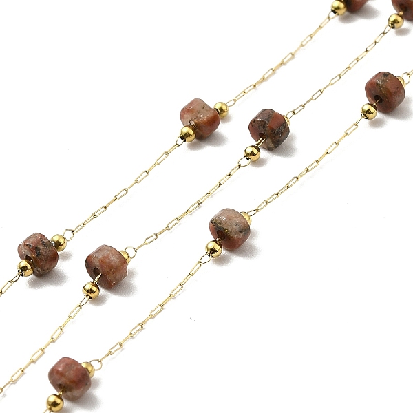 

PandaHall Ion Plating(IP) 316 Surgical Stainless Steel Paperclip Chains, with Natural Red Jasper Column Beads, Soldered, Real 18K Gold...
