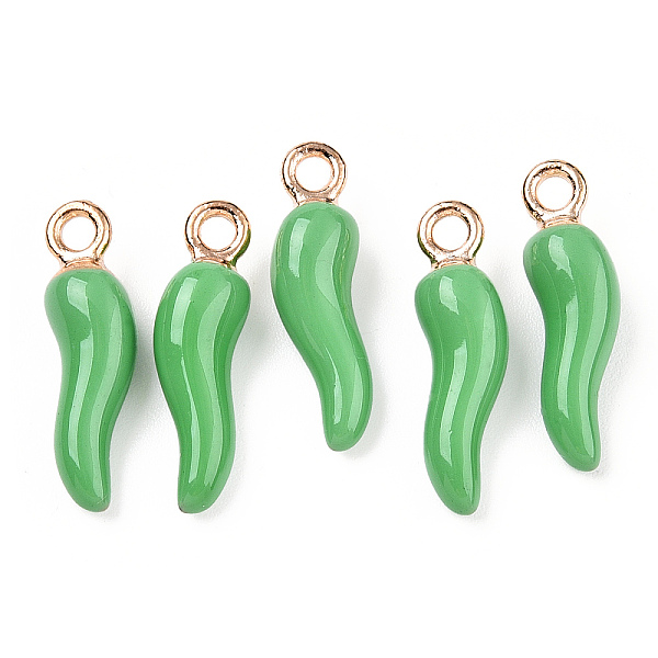 

PandaHall Alloy Enamel Pendants, Cadmium Free & Nickel Free & Lead Free, Light Gold, Hot Horn of Plenty/Italian Horn Cornicello Charms, Lime...