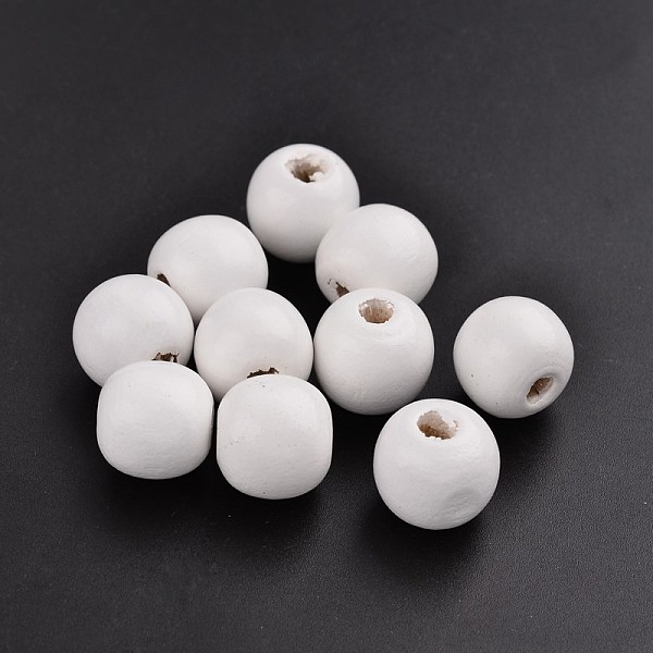 

PandaHall Dyed Natural Wood Beads, Round, Lead Free, White, 16x15mm, Hole: 3-7mm, about 820pcs/1000g Wood Round White