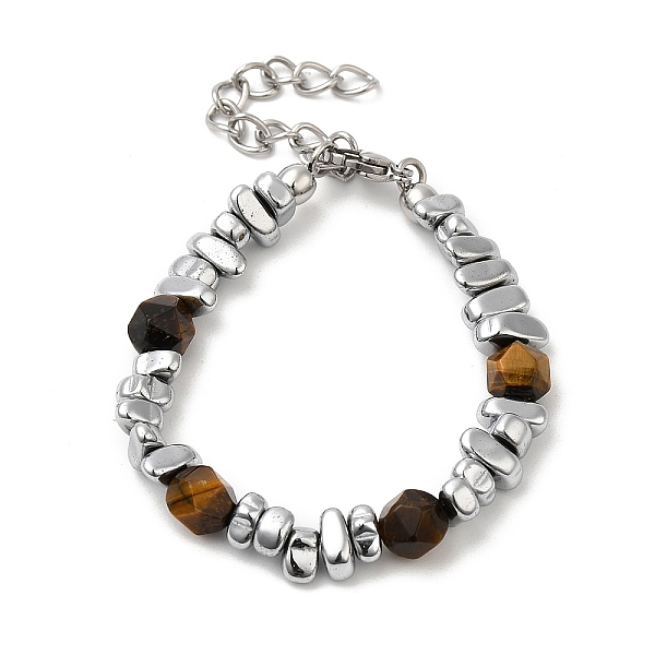 

PandaHall Natural Tiger Eye & Titanium Steel Nugget Beaded Bracelets, Stainless Steel Color, 5-7/8 inch(15cm) Tiger Eye