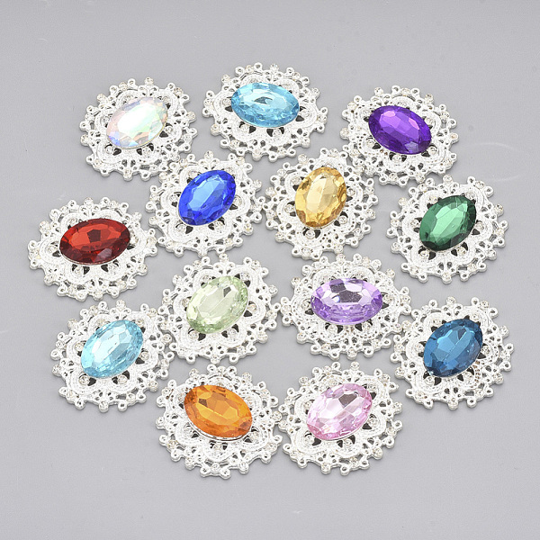 

PandaHall Alloy Cabochons, with Acrylic Rhinestone and Glass Rhinestone, Faceted, Flower, Silver, Mixed Color, 32.5x29x6mm Acrylic..., Multicolor
