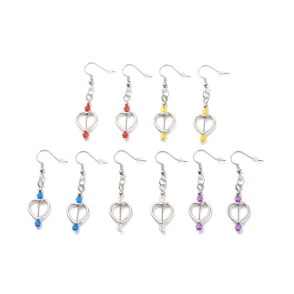 

PandaHall Heart with Acrylic Beaded Dangle Earrings, Platinum Plated Brass Jewelry for Women, Mixed Color, 50mm, Pin: 0.9mm Brass Multicolor