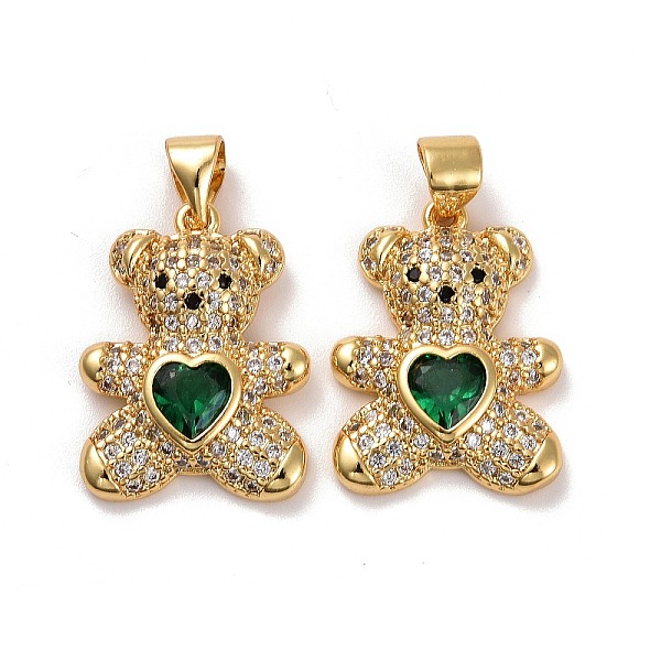 

PandaHall Brass Micro Pave Cubic Zirconia Pendants, Real 18K Gold Plated, Lead Free & Cadmium Free, Bear with Heart, Dark Green...