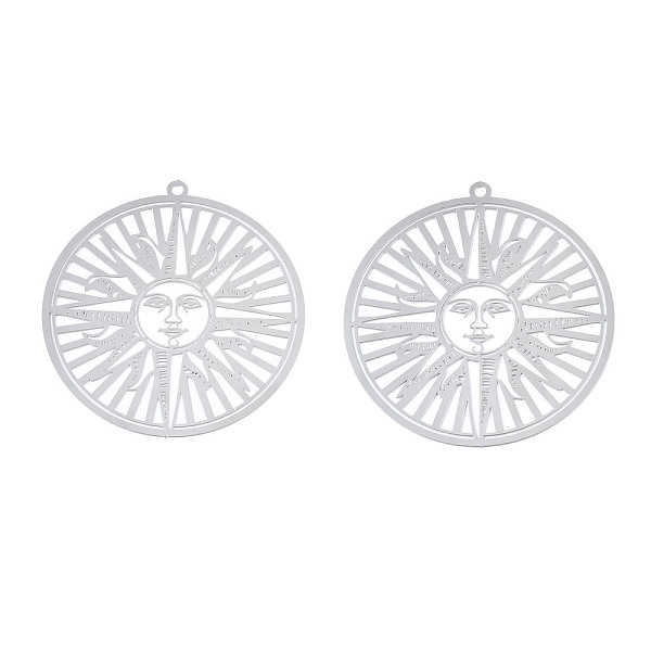 

PandaHall 201 Stainless Steel Filigree Big Pendants, Etched Metal Embellishments, Sun, Stainless Steel Color, 50x47x0.2mm, Hole: 1.8mm 201...