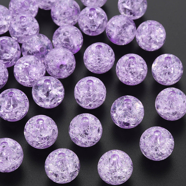

PandaHall Transparent Crackle Acrylic Beads, Round, Lilac, 14x13mm, Hole: 2.5mmhole: 2.5mm, about 340pcs/500g. Acrylic Round Purple