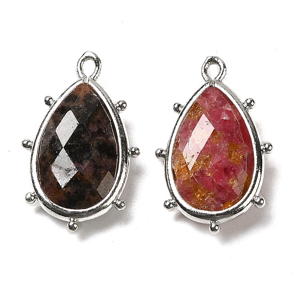 

PandaHall Natural Rhodonite Pendants, with Platinum Brass Edge, Faceted, Teardrop, 22.5x14x5.5mm, Hole: 1.6mm. Rhodonite Teardrop