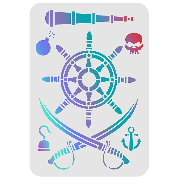 PandaHall FINGERINSPIRE Nautical Stencils Template 29.7x21cm Plastic Rudder Telescope Anchor Drawing Painting Stencils Pirate Skull Stencils...