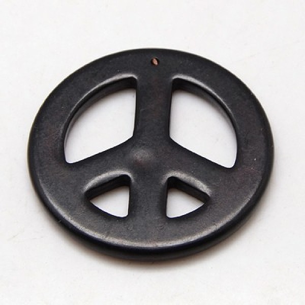 

PandaHall Synthetic Howlite Beads, Dyed & Heated, Peace Sign, Black, 55x5mm, Hole: 1mm, about 46pcs/1000g Magnesite Peace Sign Black