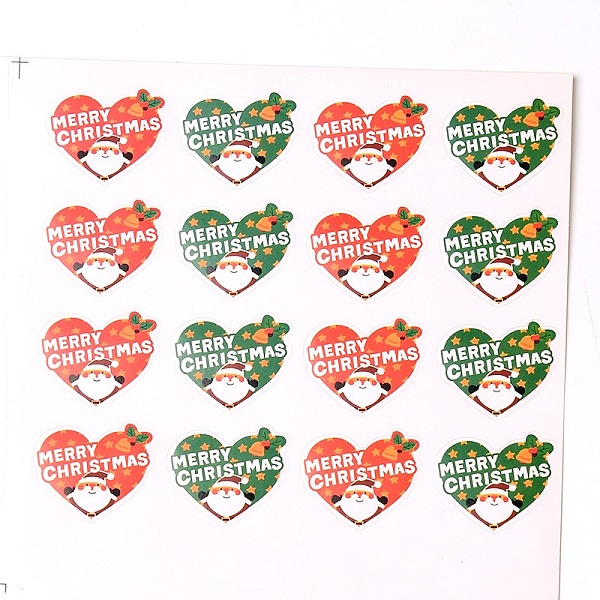 

PandaHall Heart with Santa Claus Pattern DIY Label Paster Picture Stickers for Christmas, Colorful, 30x35mm, about 16pcs/sheet Paper Heart