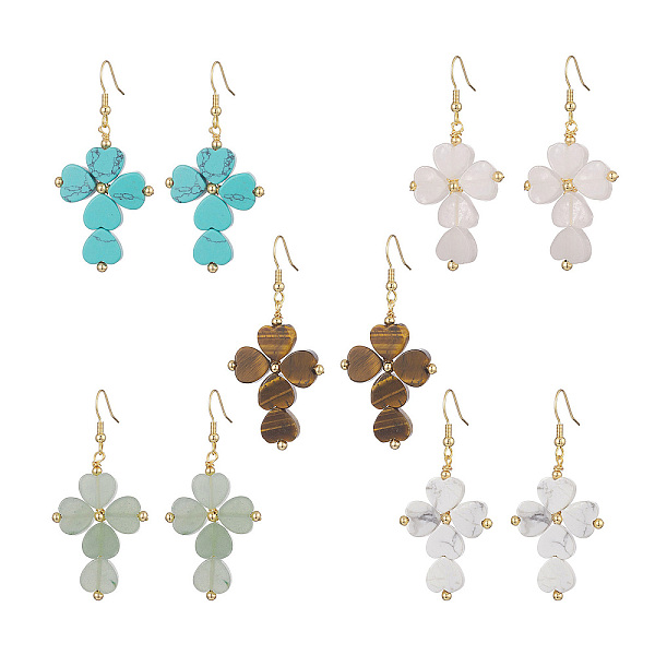 

PandaHall Natural & Synthetic Mixed Gemstone Cross Dangle Earrings, Golden 304 Stainless Steel Jewelry for Women, 57~59mm, Pin: 0.7mm Mixed...