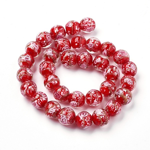 

PandaHall Handmade Gold Sand Lampwork Beads Strands, Round, Red, 11~12mm, Hole: 1mm, about 33pcs/strand, 14.5 inch(37cm) Lampwork Round Red