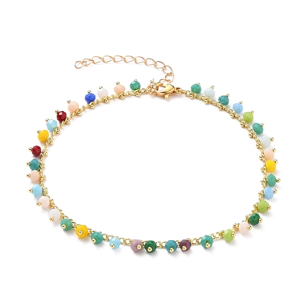 

PandaHall Rondelle Glass Charm Anklets, with Golden Plated Brass Curb Chains and 304 Stainless Steel Lobster Claw Clasps, Colorful, 10 inch...