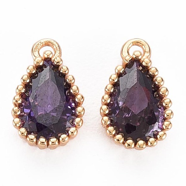

PandaHall Brass Inlaid Cubic Zirconia Charms, Nickel Free, Long-Lasting Plated, Real 18K Gold Plated, Teardrop, Slate Blue, 8x5x2mm, Hole...