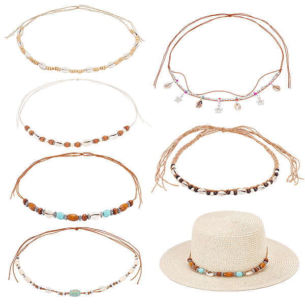 

PandaHall AHADERMAKER 6Pcs 6 Styles Shell Hat Belts, Waxed Cord Hat Band for Hat Accessories, Mixed Color, 1240~1435x1~9mm, 1pc/style Shell..., Multicolor