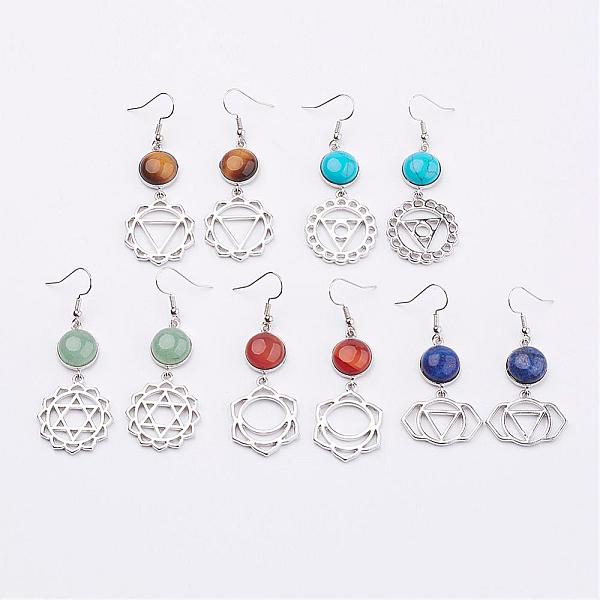 

PandaHall Natural Gemstone Dangle Earrings, with Brass Findings, 38~46mm, pin: 0.8mm Mixed Stone Multicolor