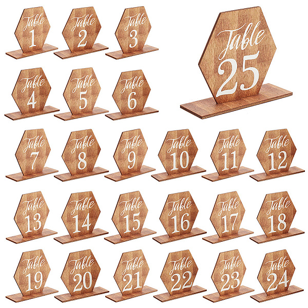 

PandaHall PH 25 Sets Table Numbers with Wooden Base Hexagon Wedding Reception Table Numbers Self Stand Wedding Centerpieces for for Banquet..., Orange
