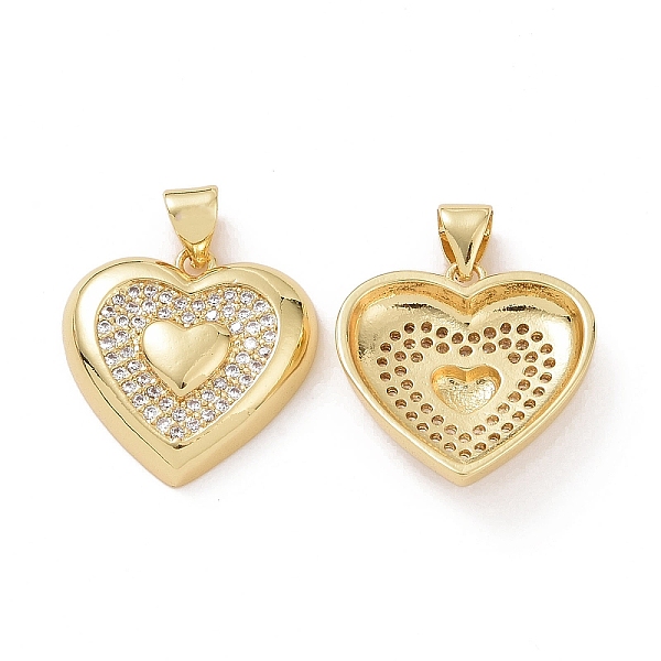 

PandaHall Brass Cubic Zirconia Pendants, Heart Charm, Real 18K Gold Plated, Clear, 19x19x5mm, Hole: 3.5x5mm Brass+Cubic Zirconia Heart Clear