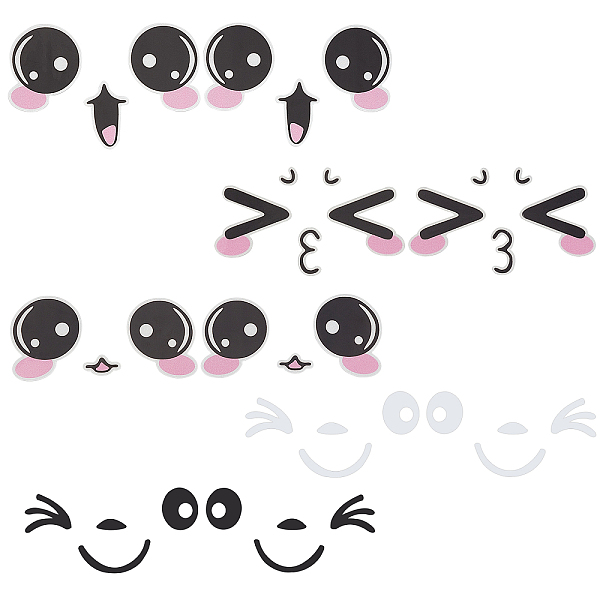 

PandaHall SUPERFINDINGS 5 Styles Cute Smile Auto Sticker PVC Rearview Mirror Decal Smile Eyes Face Car Sticker Cartoon Style Car Decal for..., Multicolor