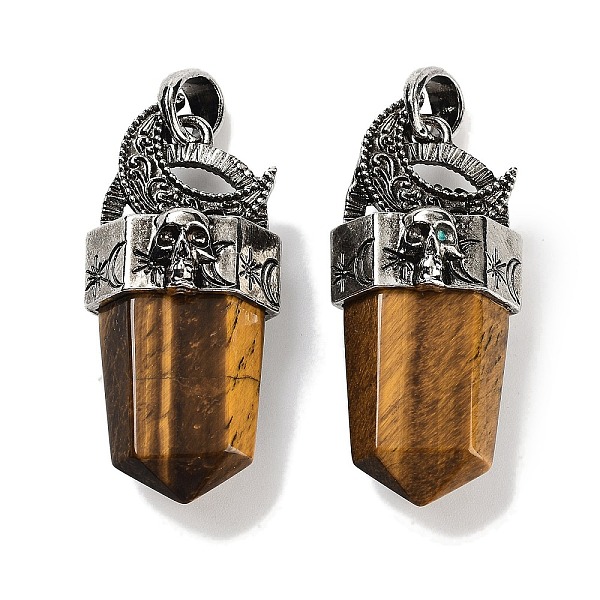 

PandaHall Natural Tiger Eye Faceted Sword Pendants, Rack Plating Antique Silver Plated Alloy Moon Charms, Cadmium Free & Lead Free...