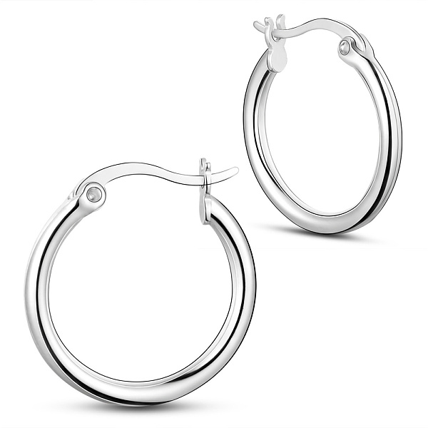 

PandaHall SHEGRACE Rhodium Plated 925 Sterling Silver Hoop Earrings, Platinum, 18x2mm Sterling Silver