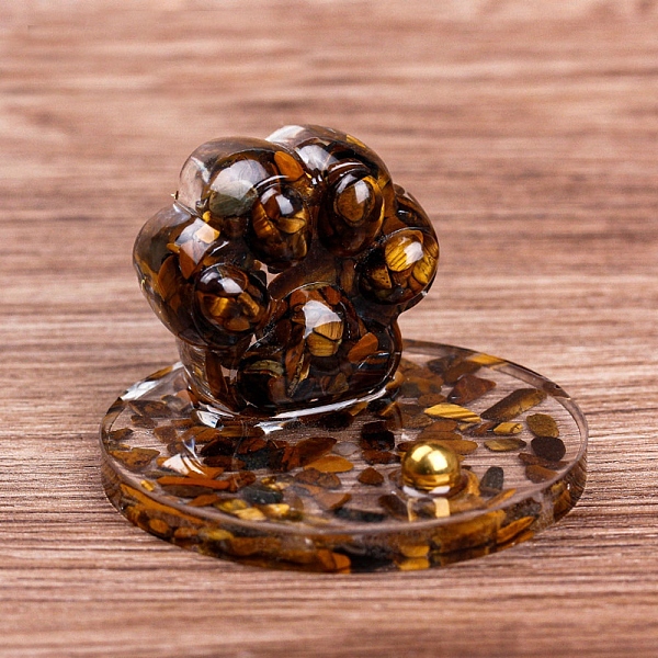 

PandaHall Resin Paw Print Mobile Phone Holder, with Natural Tiger Eye Chips inside for Home Office Decorations, 80x58mm Tiger Eye Paw Print