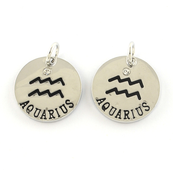 

PandaHall Alloy Pendants, with Rhinestone, Flat Round, with Constellation/Zodiac Sign, Platinum, Aquarius, 22x2.5mm, Hole: 5.5mm..., Clear