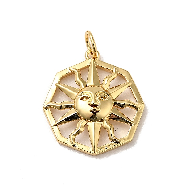 

PandaHall Rack Plating Brass Pendants, with Jump Ring, Cadmium Free & Nickel Free & Lead Free, Octagon with Sun, Real 18K Gold Plated...