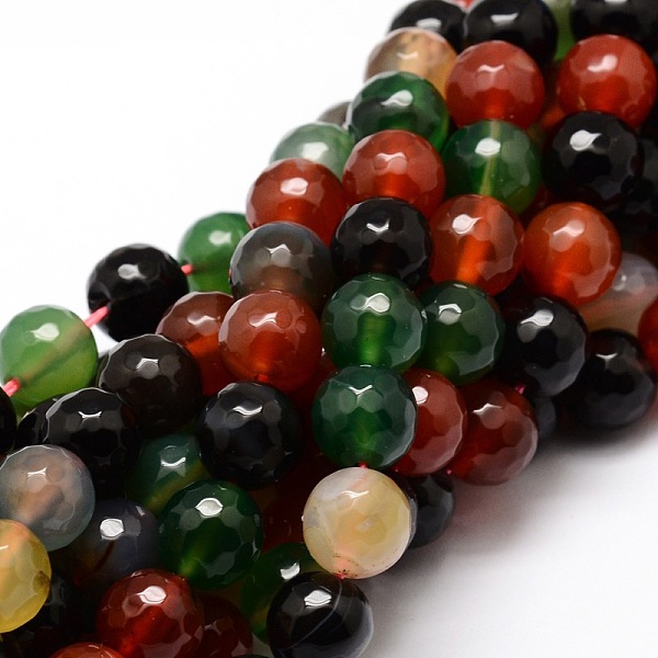 

PandaHall Dyed Natural Agate Faceted Round Beads Strands, Colorful, 12mm, Hole: 1mm, about 32pcs/strand, 14.9 inch Natural Agate Round