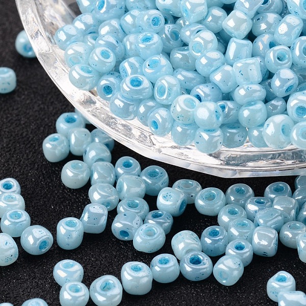 

PandaHall Glass Seed Beads, Ceylon, Round, Pale Turquoise, 4mm, Hole: 1.5mm, about 4500pcs/pound Glass Cyan