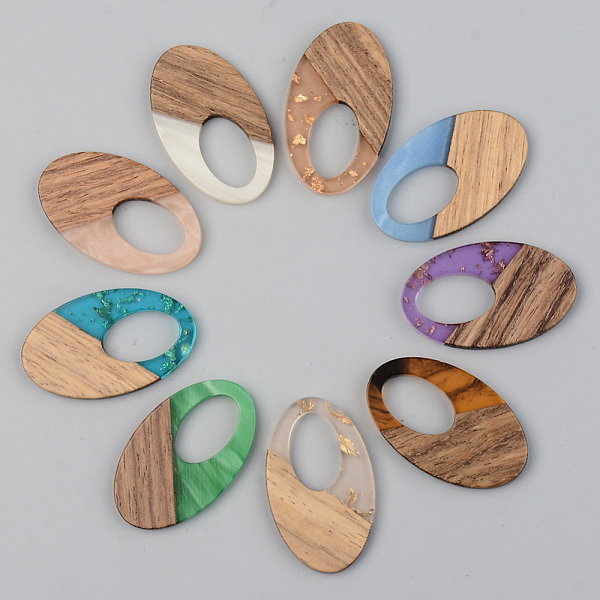 

PandaHall Resin & Walnut Wood Pendants, Oval, Mixed Color, 35.5x21.5x3mm, Hole: 16x10mm Resin+Wood Oval Multicolor