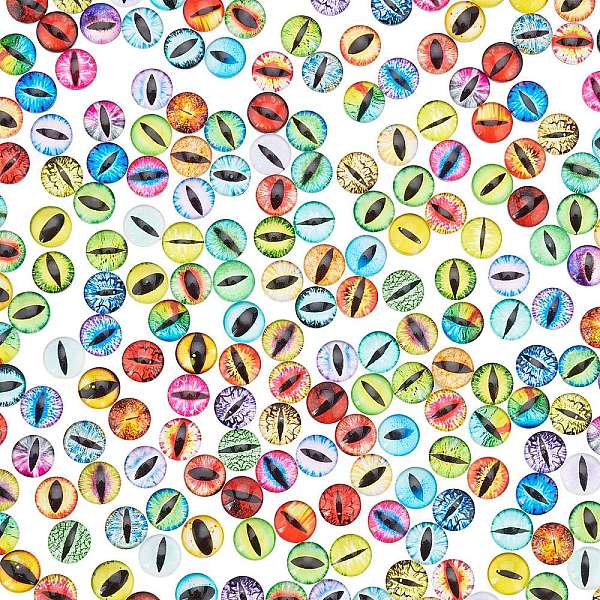 

PandaHall Flat Back Glass Cabochons, Dome/Half Round with Dragon Eye Pattern, Mixed Color, 10x4mm, 2pcs/color, 50 colors, 100pcs/bag, 2bags..., Multicolor