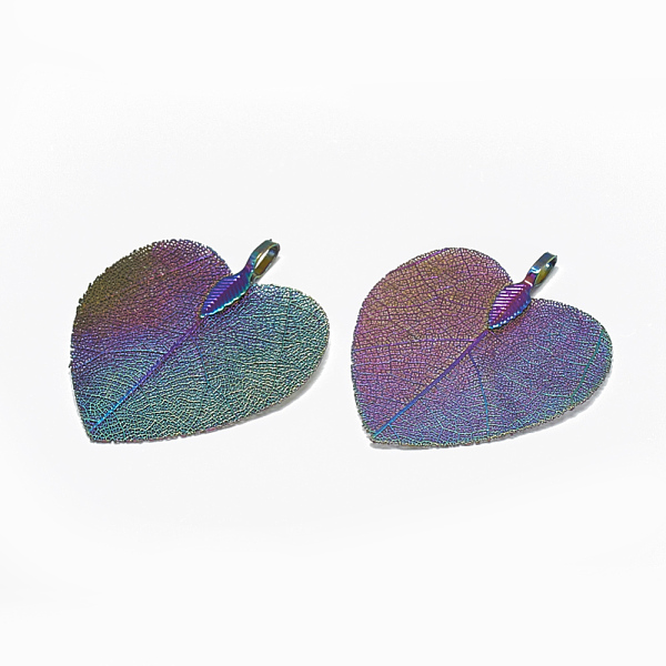 

PandaHall Iron Pendants, Electroplate Natural Leaf, Poplar Leaf, Multi-color Plated, 45~47x41x1.5mm, Hole: 3x5.5mm Iron Leaf