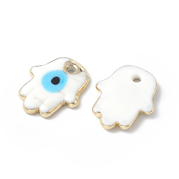

PandaHall Brass Enamel Pendants, Real 18K Gold Plated, Hamsa Hand/Hand of Miriam with Evil Eye, White, 35x29x5mm, Hole: 3.2mm Brass+Enamel...