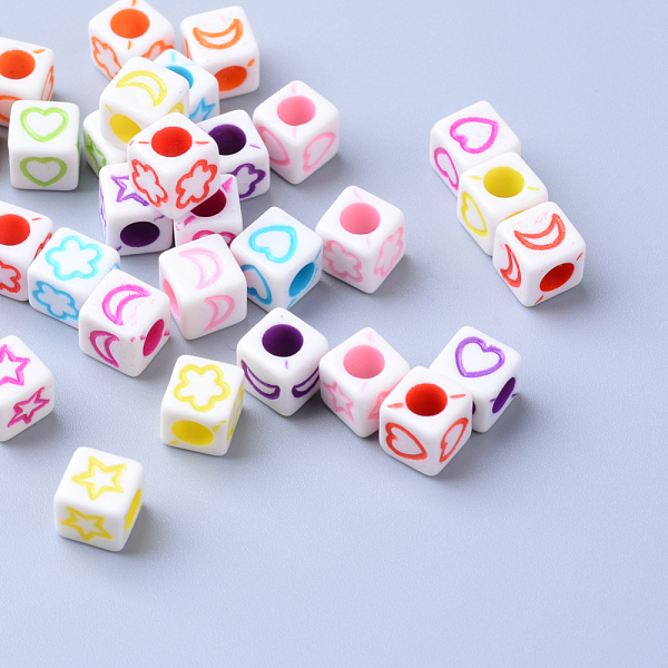 

PandaHall Craft Acrylic Beads, Cube, Mixed Color, 5.5~6x5.5~6x5.5~6mm, Hole: 3mm Acrylic Cube Multicolor
