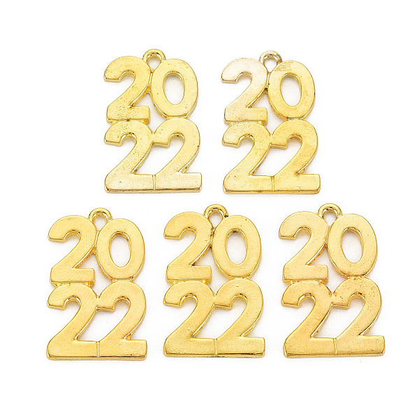 PandaHall Rack Plating Alloy Pendants, Cadmium Free & Lead Free, Number 2022, Golden, 27.5x17x1.5mm, Hole: 1.6mm Alloy Number