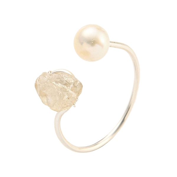 

PandaHall Brass Open Cuff Rings, with Yellow Quartz, Pearl, Jewely for Women, Platinum, Inner Diameter: 18mm Yellow Quartz