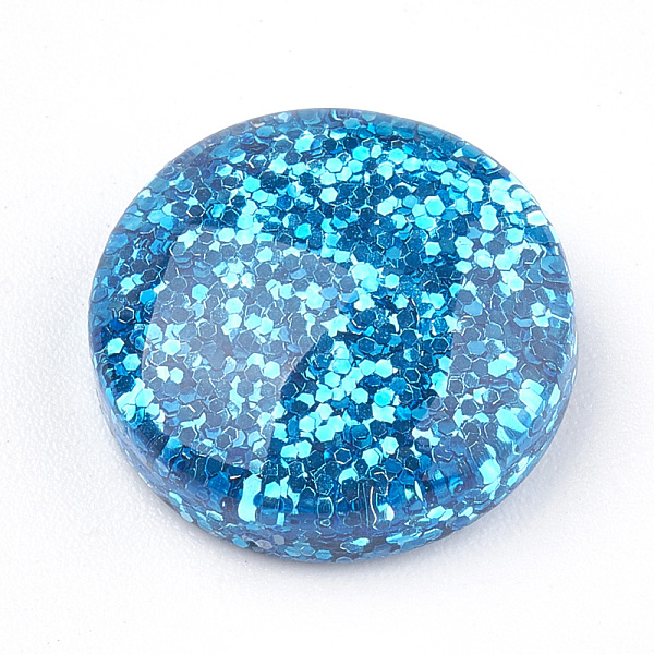 

PandaHall Resin Cabochons, with Glitter Powder, Flat Round, Deep Sky Blue, 13.5~14x4~6mm Resin Flat Round Blue